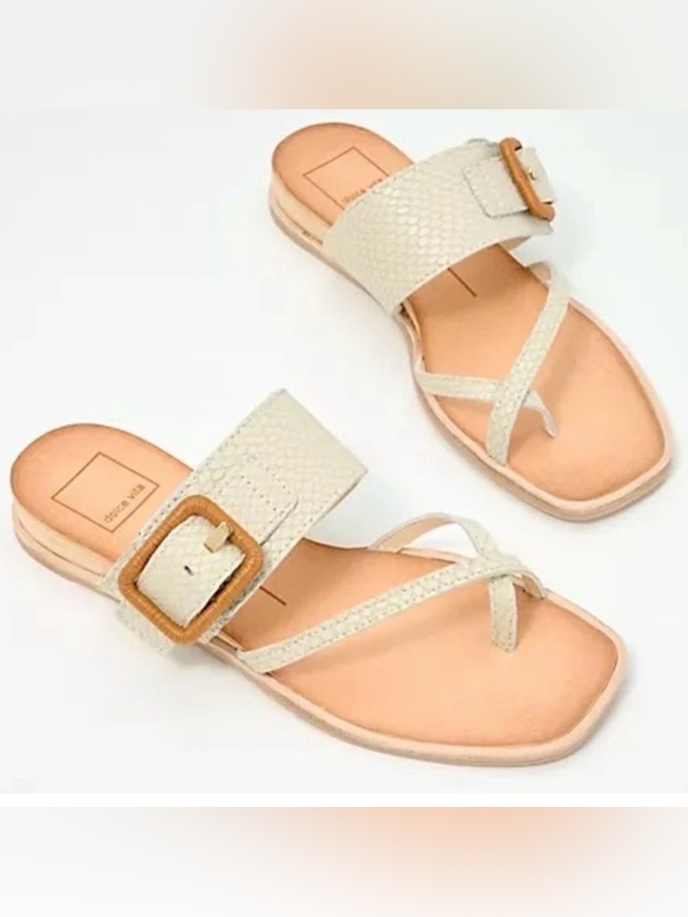 Dolce Vita Perris Cream Buckle Strap Toe-Loop Sandals
